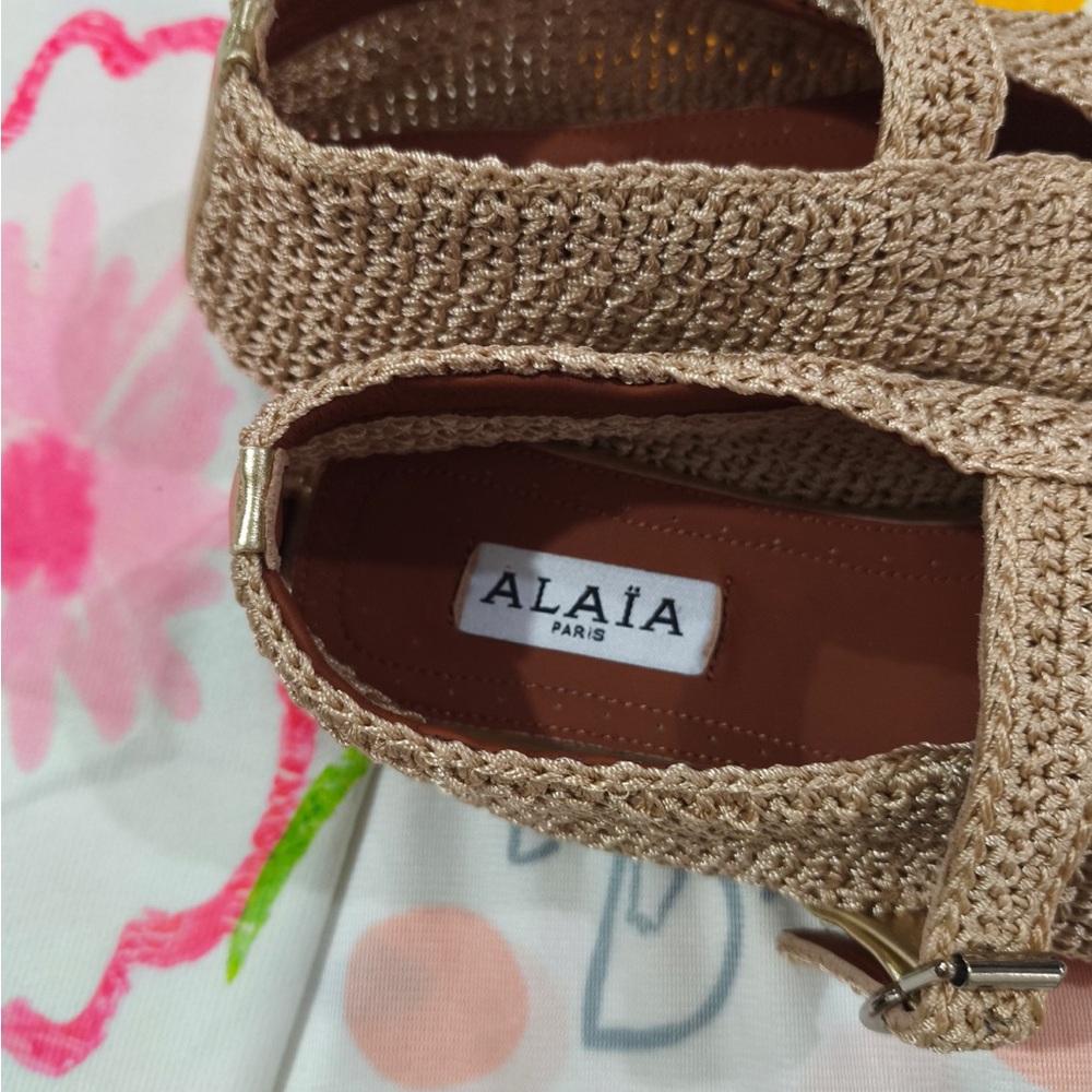 Alaïa Beige Crochet Mary Jane Flats - Picture 2 of 10